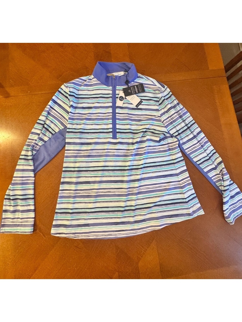 Talbots Women's Striped Long Sleeve Zip-Up Top Size XL 2626